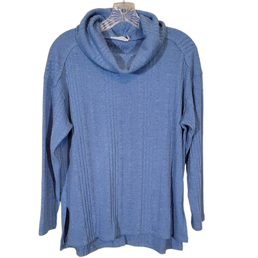 Lush Women's Cowl Neck Ribbed Knit Sweater Office Cozy Winter Blue Size Small